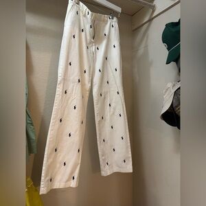 Ralph Lauren Sport white cottonn pants with navy polo horse logo